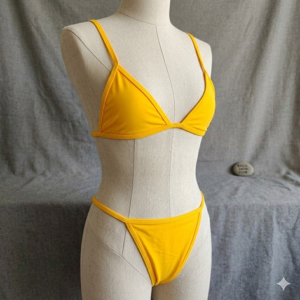 Basic Swim Bikini Set Womens Medium Yellow Triangle High Cut La‎ Premiere NEW